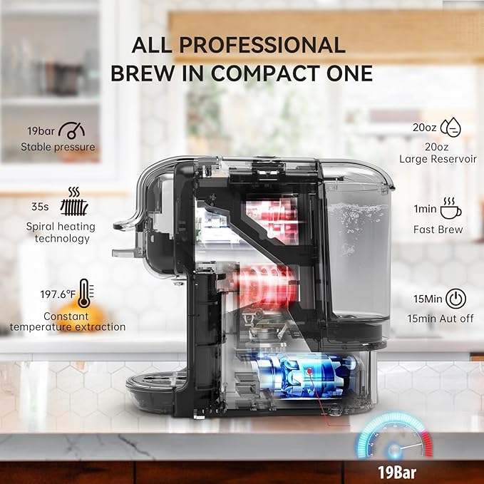 Multi-Capsule Coffee Maker, Hot/Cold Coffee Maker, Milk, ESE Pod Ground Coffee, Cafeteria, 19 Bar, 5 in 1 (Color : H2B M1A Tray WH, Size : CHINA_UK)