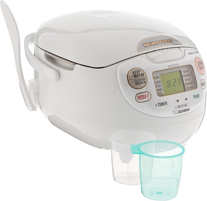 Zojirushi NS-ZCC10 Neuro Fuzzy Cooker, 5.5-Cup uncooked rice / 1L, White & NS-RPC10FJ Rice Cooker and Warmer, 5.5-Cup (Uncooked), Tulip