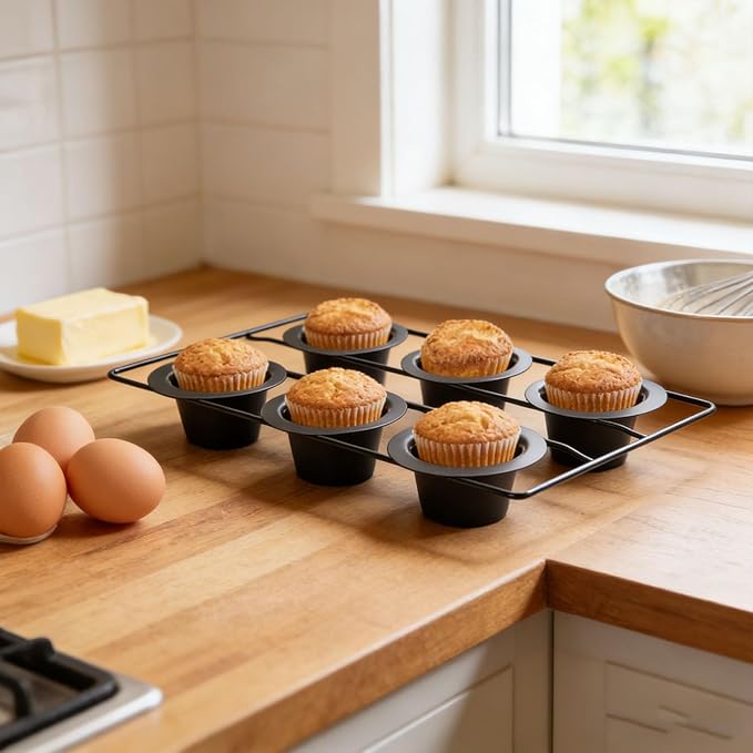 VBESTLIFE 6-Cup Popover Pan, Heavyweight Aluminized Steel with Nonstick Coating, for Yorkshire Pudding, Muffins, and Popovers