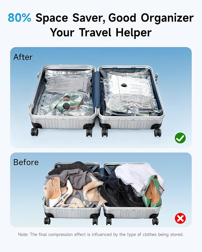 12 Pack Travel Vacuum Seal Bags with Rechargeable Electric Pump, 4 Sizes Space Saver Vacuum Storage Bags for Luggage, Suitcase & Home Organization, Reuseable Vacuum Seal Bags for Clothing