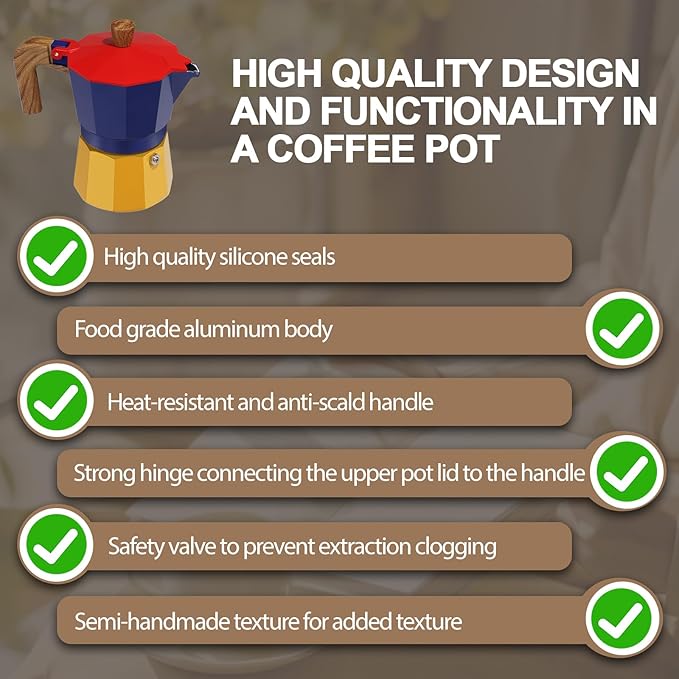 Aluminum 6 Cup 300ml Moka Pot Express Coffee Maker Stovetop Espresso Colorful Coffeemaker Italian Classic Style Brewing Greca Cafe Mocha Machine for Cafeteras Lover Camping Travel and Home Use 10oz