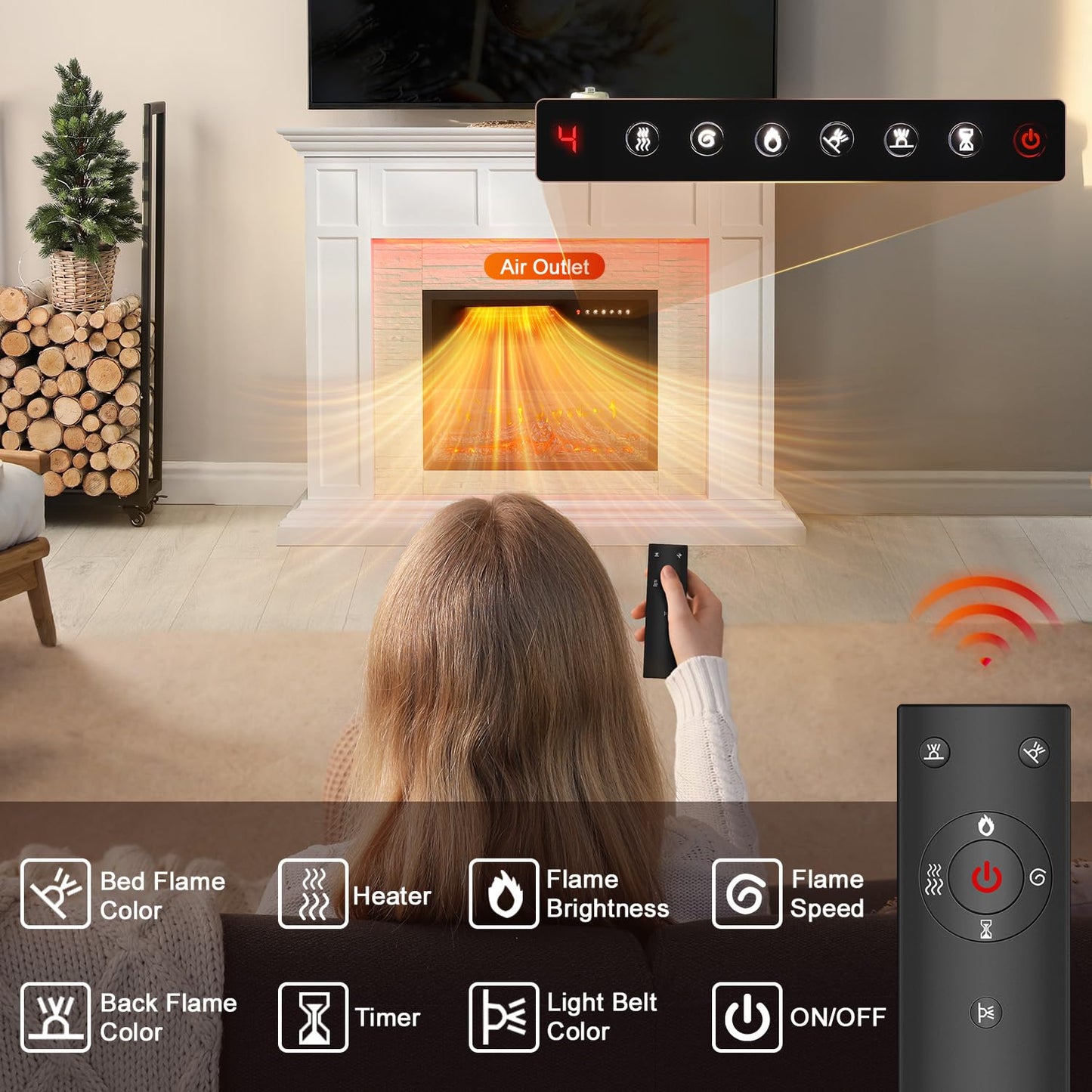 50”Electric Fireplace with Mantel, Fireplace TV Stand with 23”Electric Fireplace Heater, Remote Control, Adjustable Led 3D Realistic Flame, White Corner Firebox for Living Room, Bedroom, White