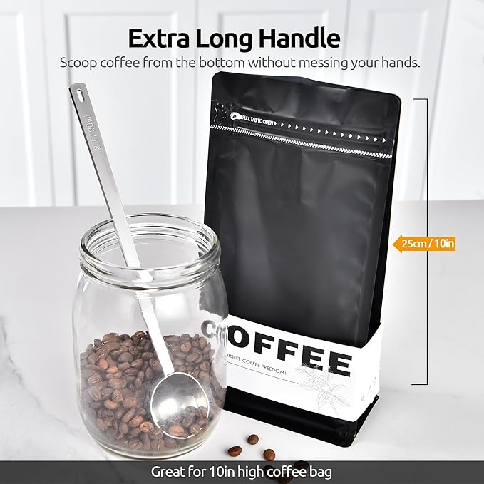U-Taste Coffee Scoop 1&2 Tablespoon: 18/8 Stainless Steel Measuring Scooper for Ground Coffee, Bean, Powder, Espresso, 8.5in Long Handle Metal Meaure Spoon for Canister, Jar (1&2Tbsp/15&30ml, Silver)