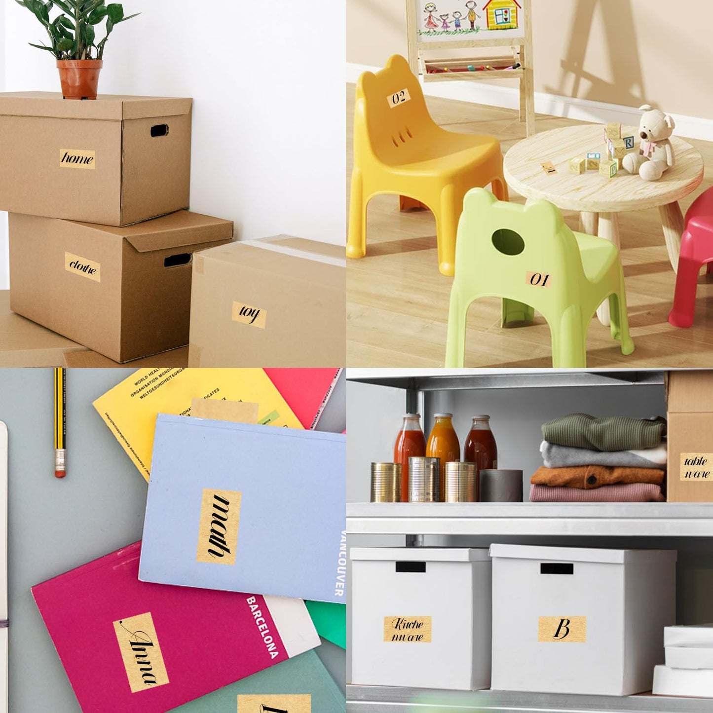STARLIBOO Kraft Paper Rectangle Removable Moving Labels, 250 Labels, 2*3 Inch, Color-Coding Labels