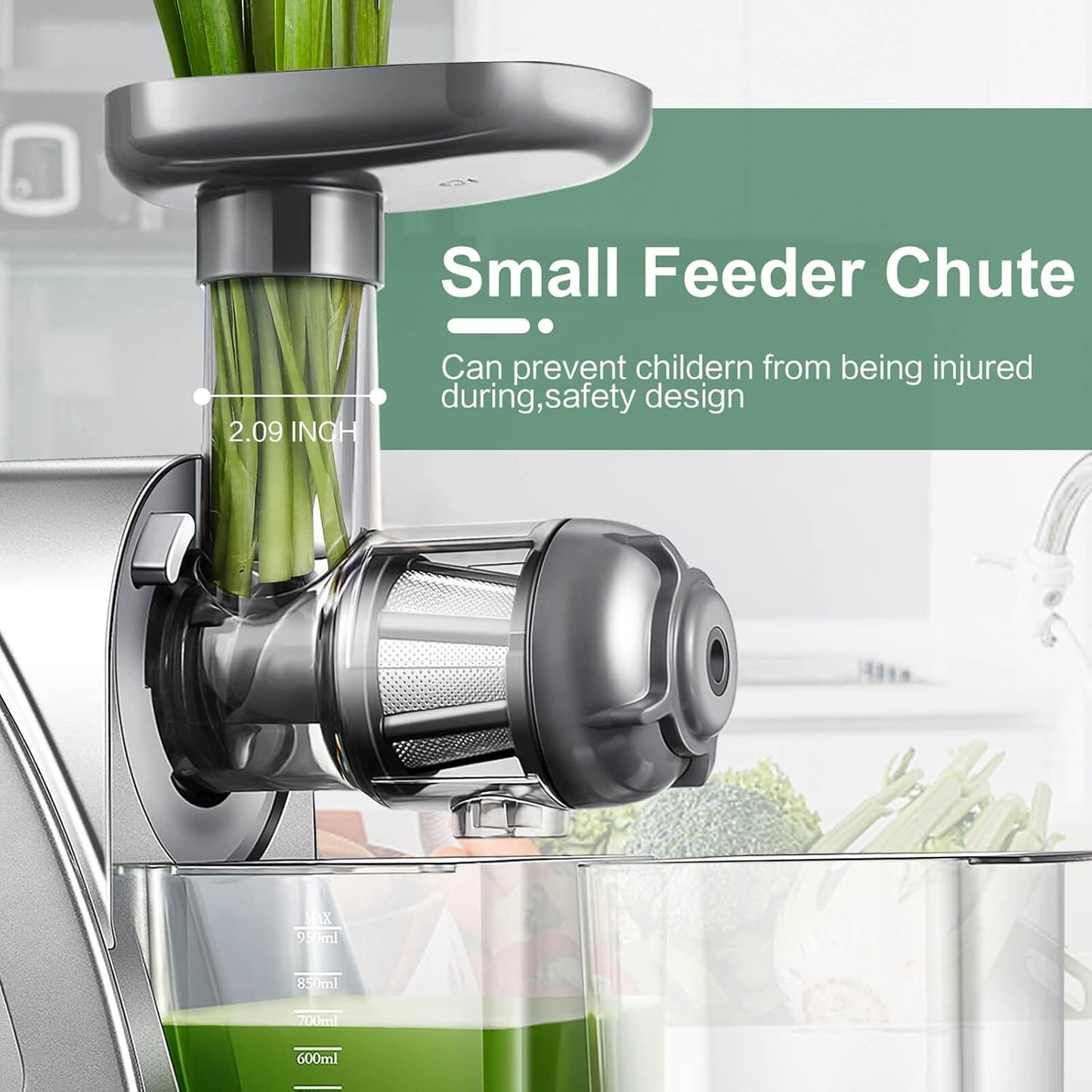 Juicer Machine, Aobosi Slow Masticating Juicers, Cold Press Juicer Machines with Reverse Function, Quiet Motor, High Juice Yield with Juice Jug & Brush for Cleaning (Gray)