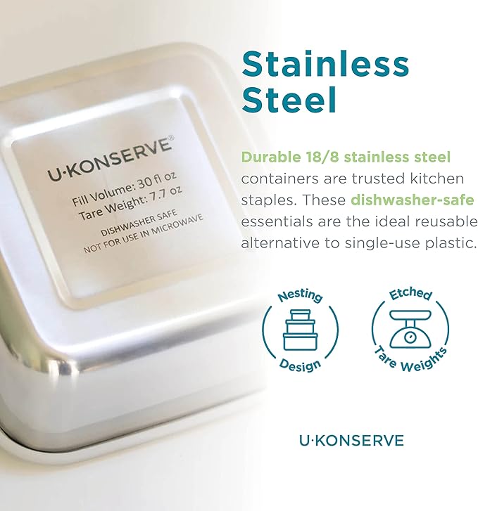 U Konserve Stainless Steel Food Storage Bento Box Container, Leak Proof Silicone Lid Dishwasher Safe - Plastic Free (15oz Teal)