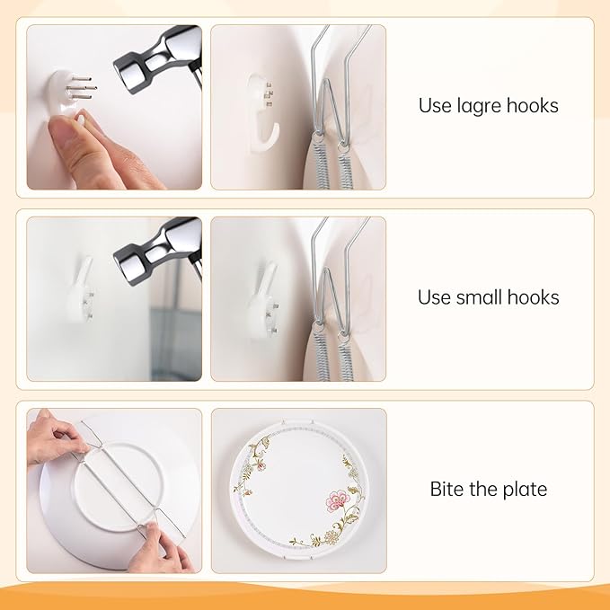 Bilillo 14 Pcs Plate Hangers for the Wall - 8/10/12/14/16 Inch Invisible Plates Hanger, Stainless Steel Plate Holders with 14 Pieces Wall Hooks for 7.5 to 19.5 Inch Decorative Plates and Arts (Silver)