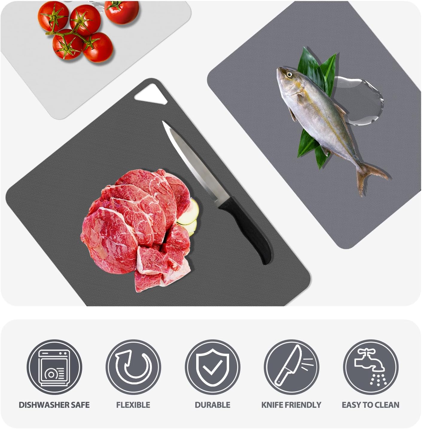 WK Flexible Plastic Cutting Boards for Kitchen, 6 Pieces Cutting Board Mats, Thin Cutting Board Sheets, Dishwasher Safe, BPA Free, Multi Sizes Set of 6