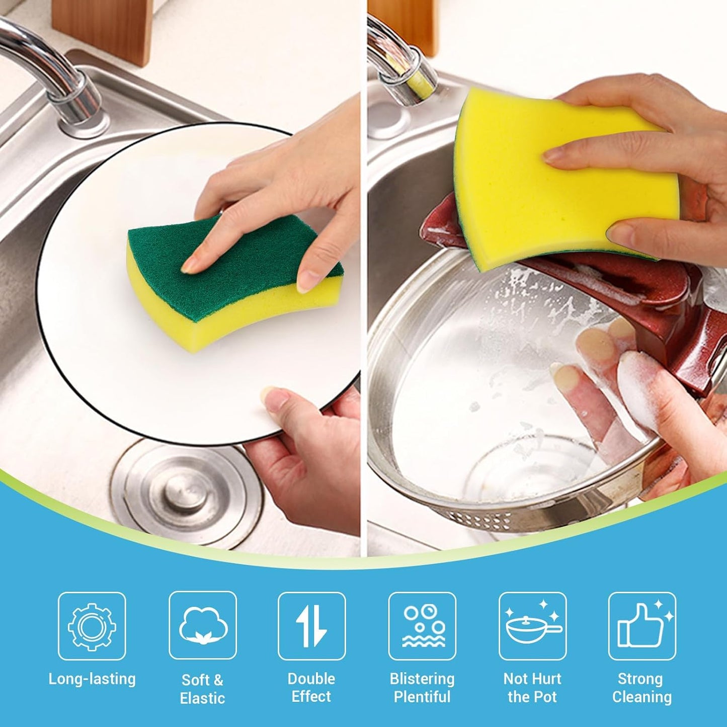 AIDEA Sponges Kitchen, 24 Pack Heavy Duty Dish Sponge, Cleaning Dish Scrubber Sponge for Home and Kitchen, Stink-Free Cleaning Supplies for Pots, Pans