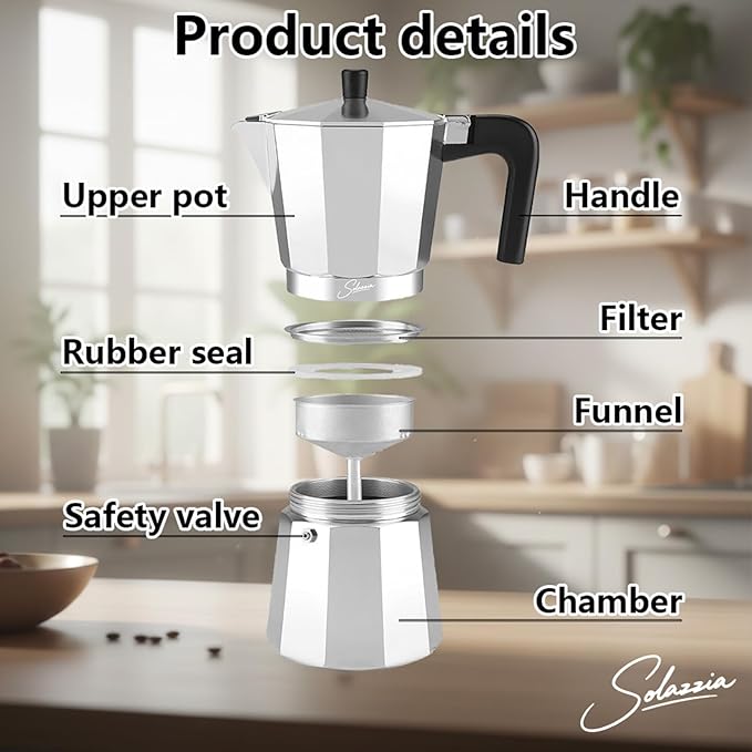 12 Cup Stovetop Espresso Maker Italian Moka Pot, Stove Top Cuban Coffee Maker, Greca Mocha Pot(Basic, 20 oz/600ml)