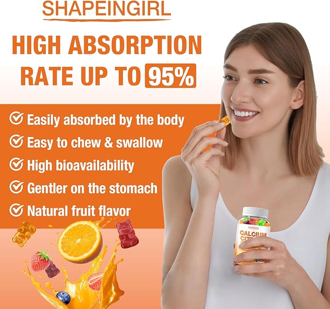 Calcium Citrate Gummies - 1200 mg Calcium Gummies with Magnesium Zinc, Calcium Supplements for Women & Men 60 Gummies