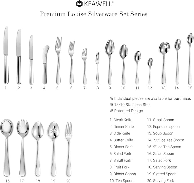 KEAWELL Premium 8-Piece Louise Long Handle Spoons, 18/10 Stainless Steel, Brilliant Mirror Finish, Ideal for Coffee, Cocktails, Beverages, and More, Dishwasher Safe (9 inch, 8)