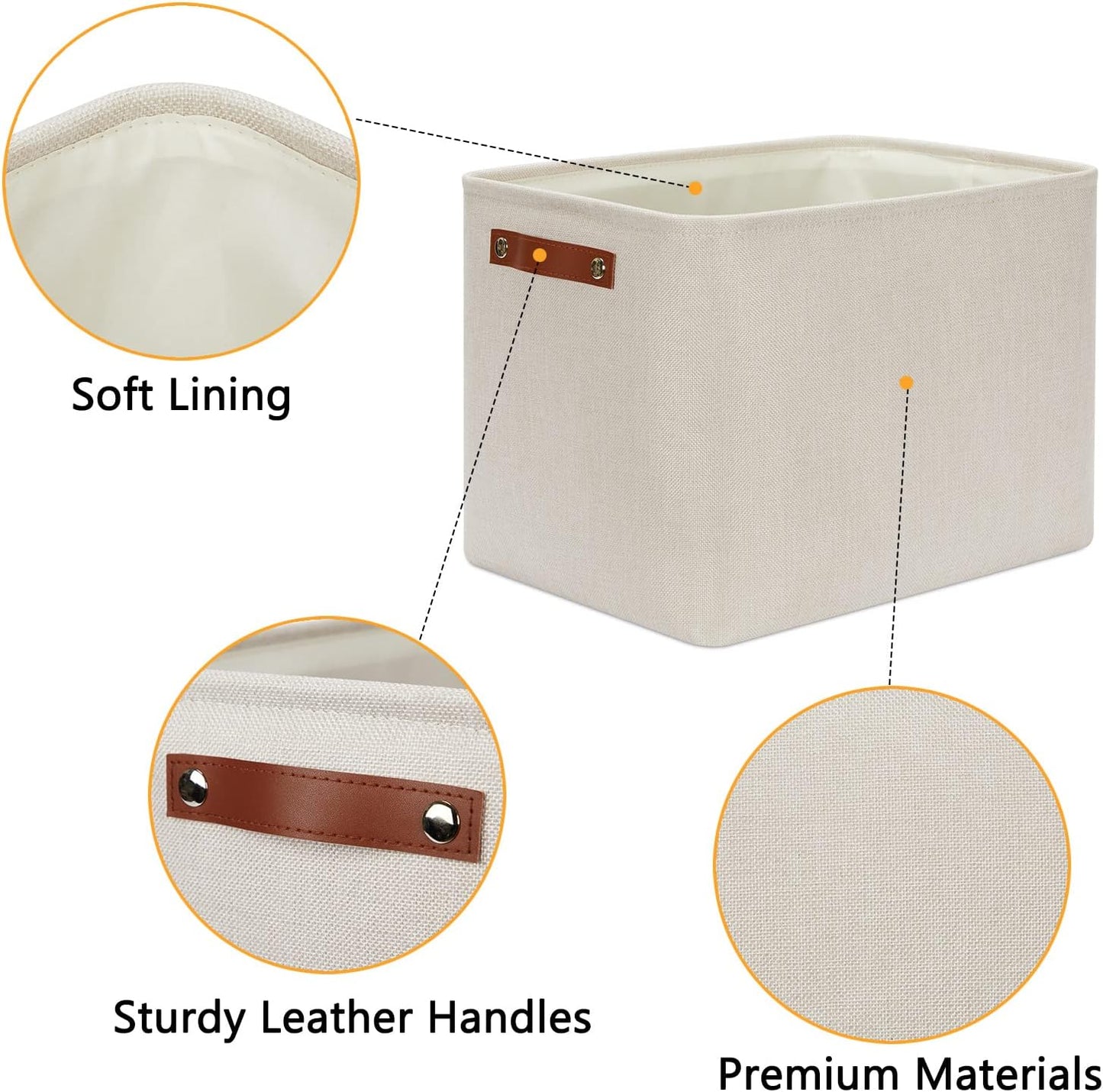 DULLEMELO 2-Pack Large Storage Baskets for Organizing 16"x12"x12" Canvas Fabric Storage Basket Bins With Leather Handles for Shelf Clothes Empty Gift Basket (Beige)
