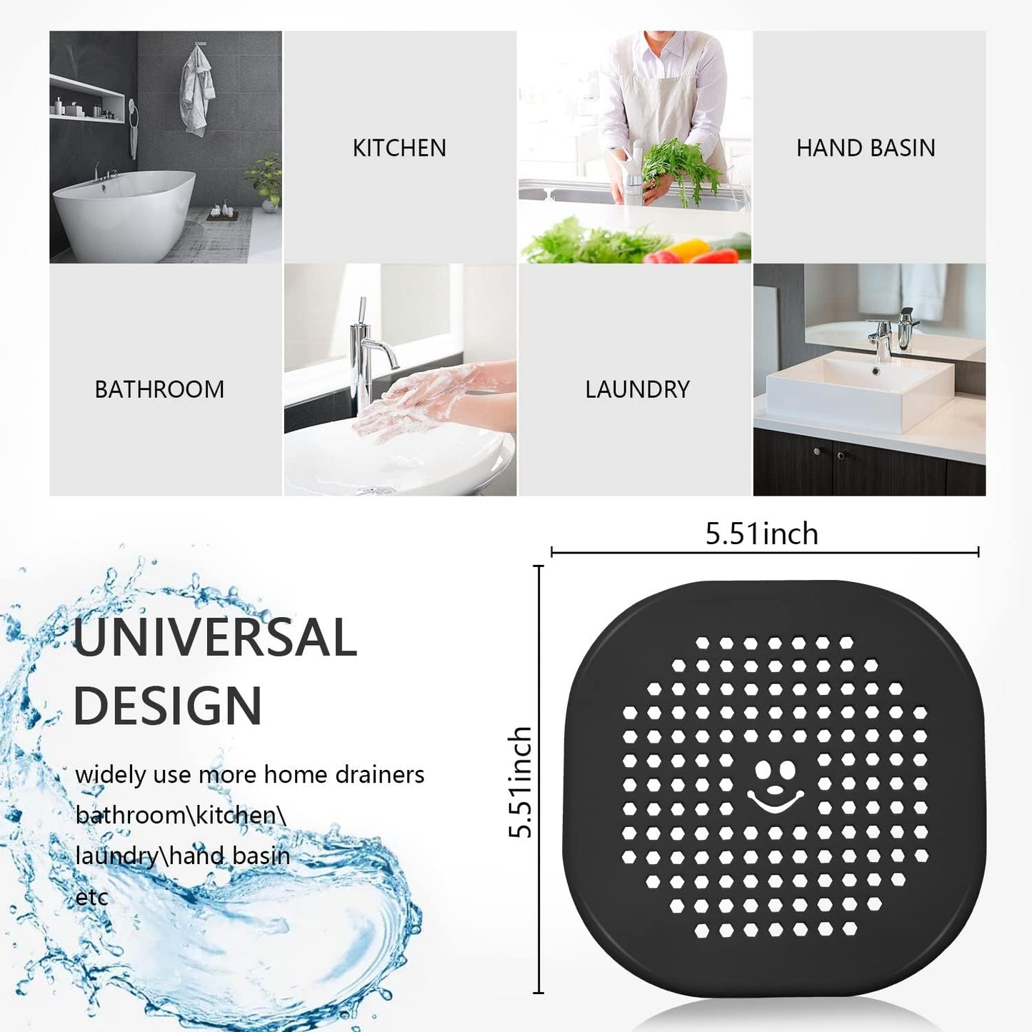 2 Pack Drain Hair Catcher Silicone Drain Cover Hair Stopper with Suction Cup for Shower Kitchen Bathroom Light Purple