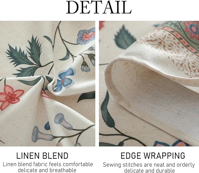 ISAENNE Designer Chinoiserie Linen Floral Small Rectangular Tablecloth,White Wrinkle Resistant Table Cloth,Elegant Decor Tablecloths for Dining Thanksgiving Kitchen Party,55"*71"-Daffy