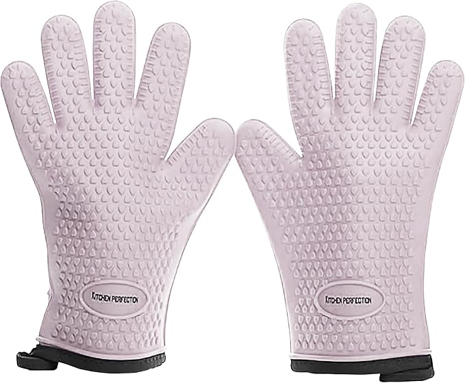 KITCHEN PERFECTION S Silicone Smoker Oven Gloves for Women -Extreme Heat Resistant BBQ Gloves -Handle Hot Food Right on Your Grill Fryer |Waterproof Oven Mitts Cooking Gloves |Superior Set+3 Bonuses
