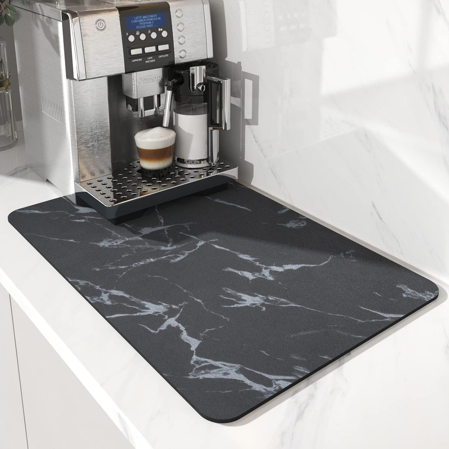 AMOAMI-Coffee Mat Hide Stain Rubber Backed Absorbent Dish Drying Mat for Kitchen Counter-Coffee Bar Accessories Fit Under Maker Machine Pot Espresso Machine Dish Rack