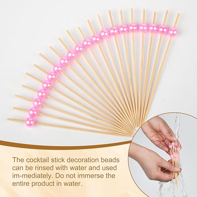 300Pcs Fancy Toothpicks for Appetizers,4.7Inch Pink Pearl Cocktail Picks For Drinks,Bamboo Appetizer Skewers for Charcuterie Boards Accessories,Martini, Sandwich,Desserts,Fruit,Pink Party Decorations