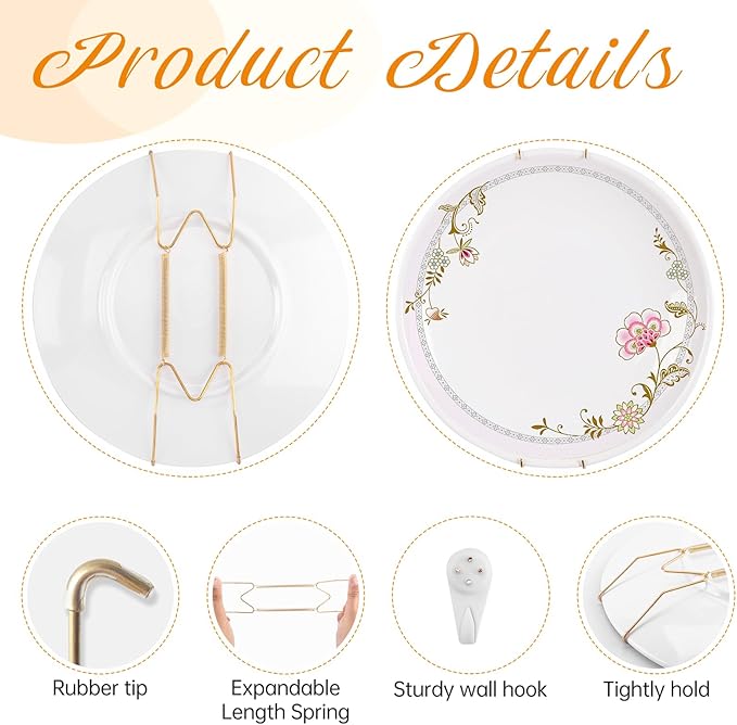 Bilillo 14 Pieces Plate Hangers for Wall - 6/8/10/12/14 Inch Invisible Plates Hanger, Stainless Steel Plate Holders with 14 Pieces Wall Hooks for 5.5 to 16 Inch Decorative Plates and Arts