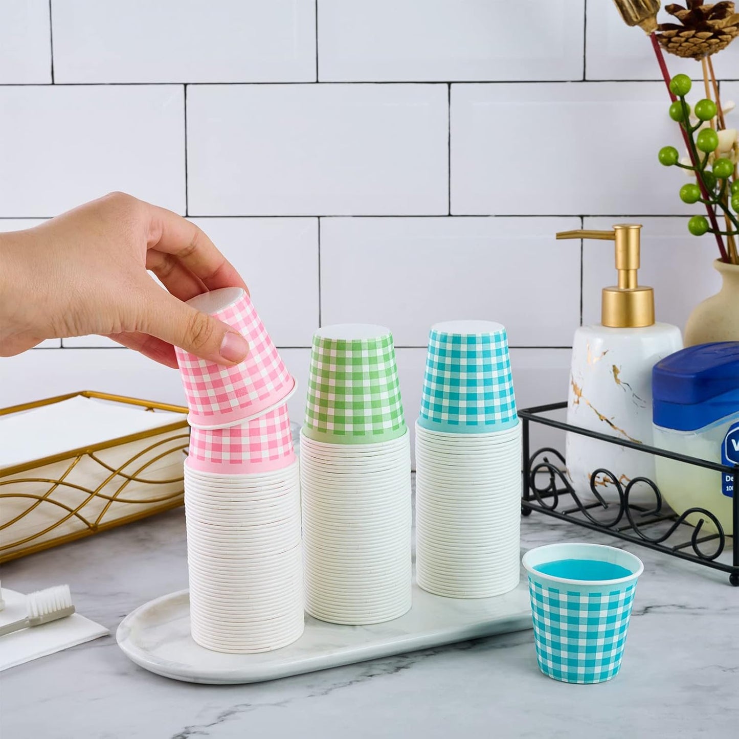 LITOPAK 720 Pack 3 oz Paper Cups, Colorful Disposable Bathroom Cups, Small Mouthwash Cups, Mini Snack Cups, and Disposable Paper Cups for Home, Bathroom, Picnic, Party, and Events.
