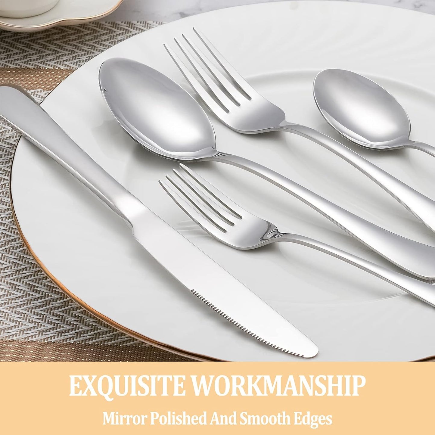 MUTNITT 30 Pcs Silverware Set Service for 6,Premium Stainless Steel Flatware Set,Mirror Polished Cutlery Utensil Sets,Durable Kitchen Eating Tableware Sets,Include Fork Knife Spoon,Dishwasher Safe