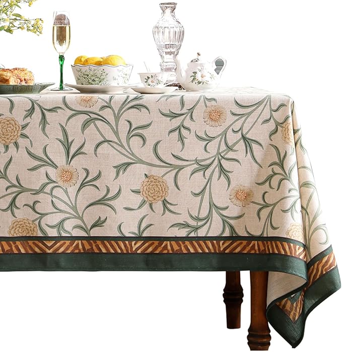 patdrea Designer French Linen Table Cloth for Rectangle Table,Vintage Fall Decorative Tablecloth,Floral Decoration Cover for Kitchen Dining Christmas,Tea Party,Thanksgiving,55"x79"-Littledaisy
