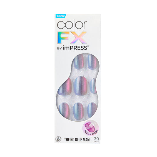 KISS imPRESS No Glue Mani Press-On Nails, Color FX, 'Fly Up', Silver, Short Size, Oval Shape, Includes 30 Nails, Prep Pad, Instructions Sheet, 1 Manicure Stick, 1 Mini File