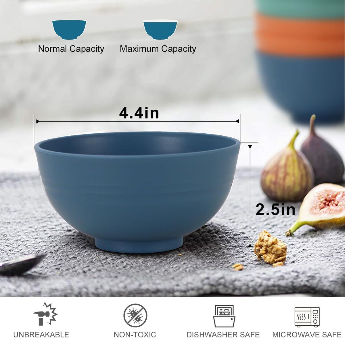 wheat straw dessert bowls 10oz set of 8 - Unbreakable snack Bowls Dishwasher Safe - Handy Bowls for Ice Cream,Yogurt and Fruits. Blue