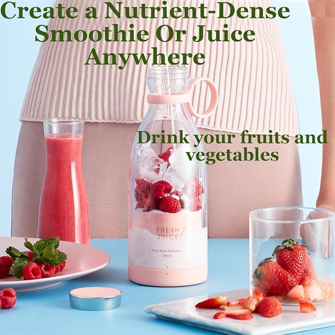 Upgraded Fresh Juice Blender Bottle Portable, Juicer Portable Blender Shake, 380ML USB/Magnetic Charging for Shakes and Smoothies, with Travel Cup and Lid (Black,USB charging)