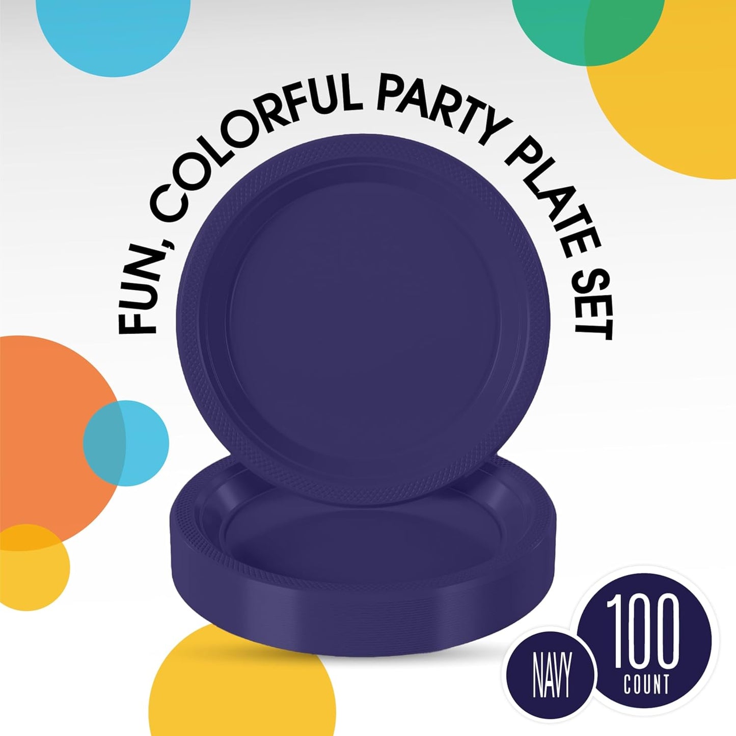 Exquisite Party Solids Navy Plastic Plates For Party 10" Navy Disposable Plates Heavy Duty Supplies 100 Pcs Plastic Dinnerware Sets Heavy Duty 350 GSM Disposable Dinnerware Set