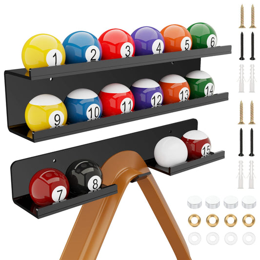 Cosmos Acrylic Billiard Ball Storage Shelf Set Pool Ball Wall Mount Rack Pool Accessory Wall Holder for 16 Balls Billiard Pool Ball Cue Ball Billiard Ball Rack in Billiard Room Bar (Solid Black)