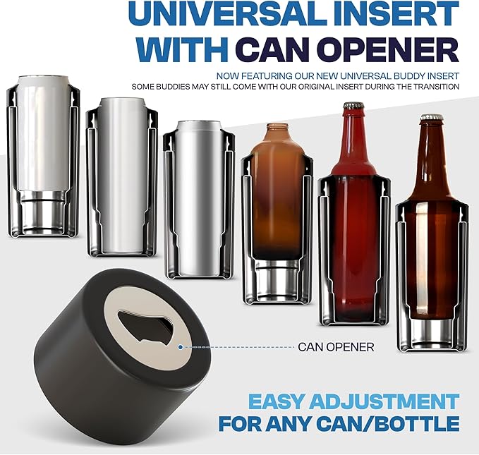 Frost Buddy Universal Can Cooler - Fits all - Stainless Steel Can Cooler for 12 oz & 16 oz Regular or Slim Cans & Bottles - Stainless Steel (Merry Marbleous)
