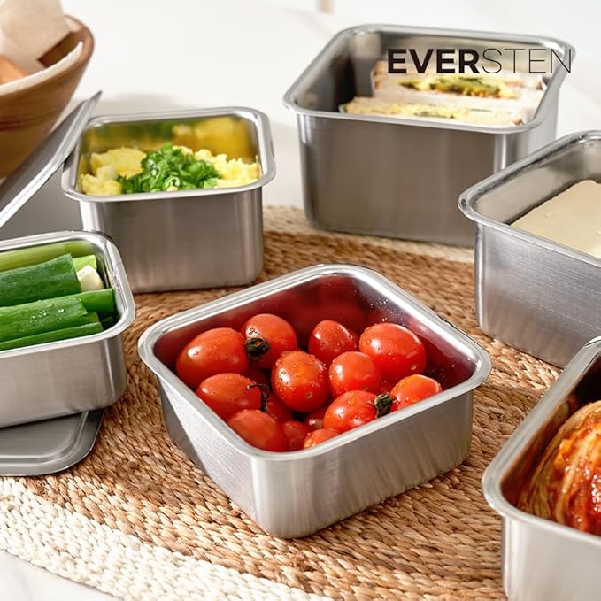 CuBE High 3PCS Set Stainless Steel Food Storage Containers With Lids and 3 Net Kitchen Appliances Dishwasher Safe Premium South Korea
