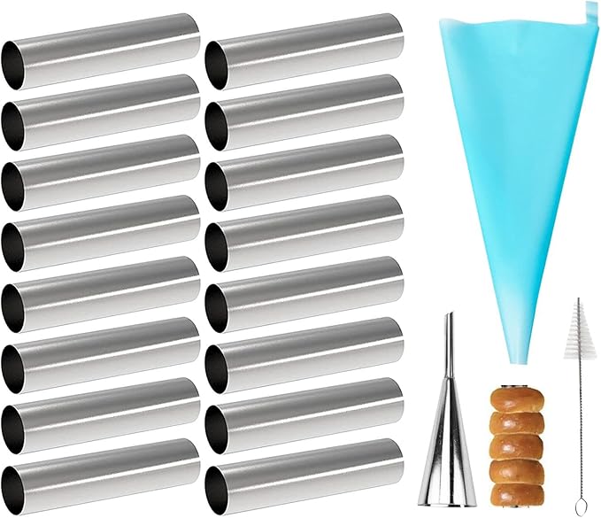 VolksRose 16pcs Cannoli Tubes Kit, Stainless Steel Cannoli Forms Tubular Shaped Baking Molds for Danish Pastry Lady Lock Form Croissant Shell Ice Cream Puff Waffle Cream Roll