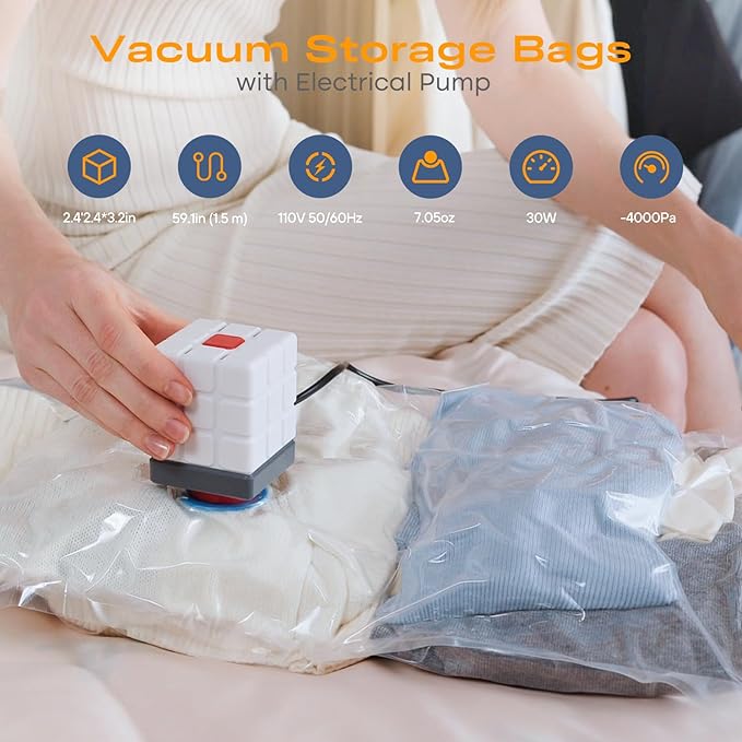 Vacuum Storage Bags for Clothing, 16 Pack Vacuum Seal Bags (3 Jumbo, 3 Large, 3 Medium, 5 Small, 2 Roll) for Clothes Comforters Blankets, Space Saver Bag with Electric Pump (2025 Upgrade)