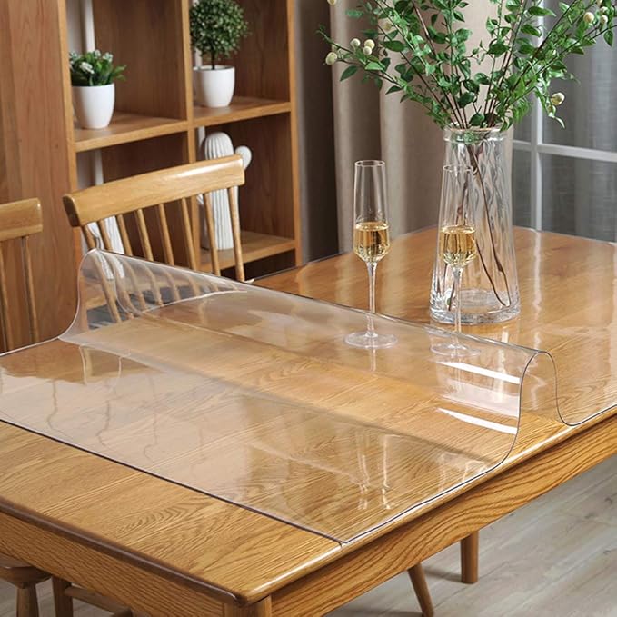 Wadrac Clear Table Protector Plastic Table Cloths PVC Night Stand Table Cover Mat Office Desk Mat Shelf Surface Protection Crystal Children Painting Cover Pad Transprent Rectangular 27.6x78.8 inch