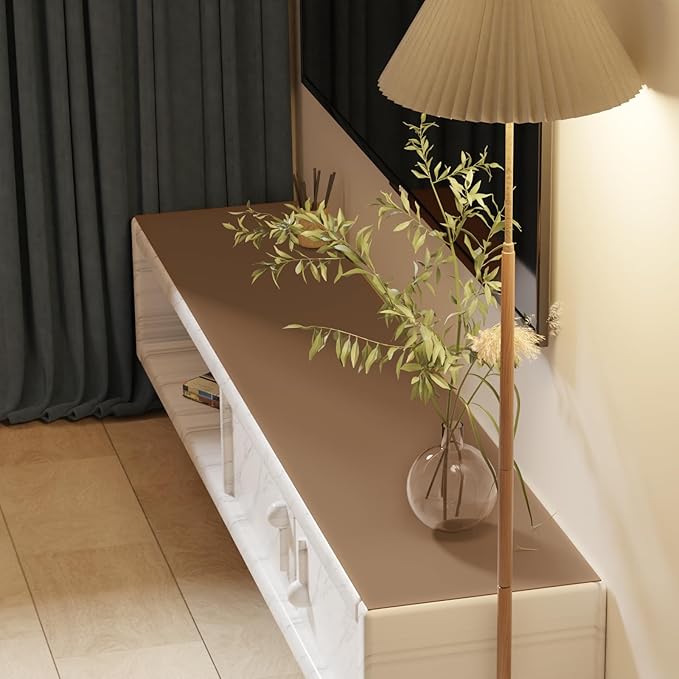Leather Desk Mat,1.8mm Thick,15.75x63 Inch Desk Cover,Desk Protector Mat,Dresser Cover Top,Leather Table Cover,Office Desk Cover,Gold Desk Mat(Mud Color+Champagne Gold,15.75x63)