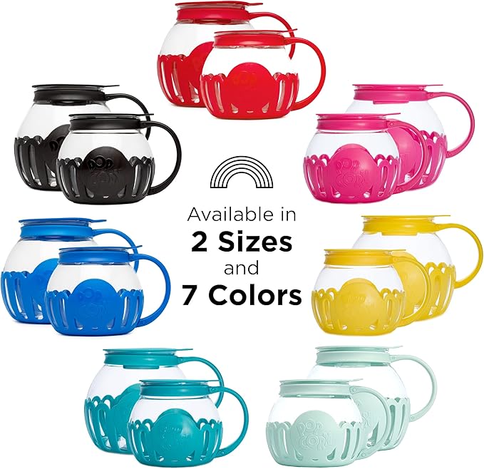 Ecolution Patented Micro-Pop Microwave Popcorn Popper with Temperature Safe Glass, 3-in-1 Lid Measures Kernels and Melts Butter, Made Without BPA, Dishwasher Safe, 3-Quart, Blue