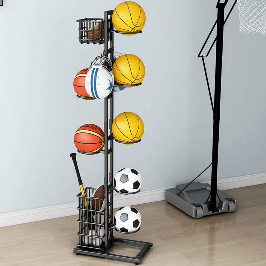 YIWANFW Basketball Holder Ball Storage Rack, Garage Sports Equipment Organizer for Toys,Sports Gear, Basketball Racks- Ball Organizer and Storage Outdoor Indoor Ball Holder, Sport Ball Rack for Garage