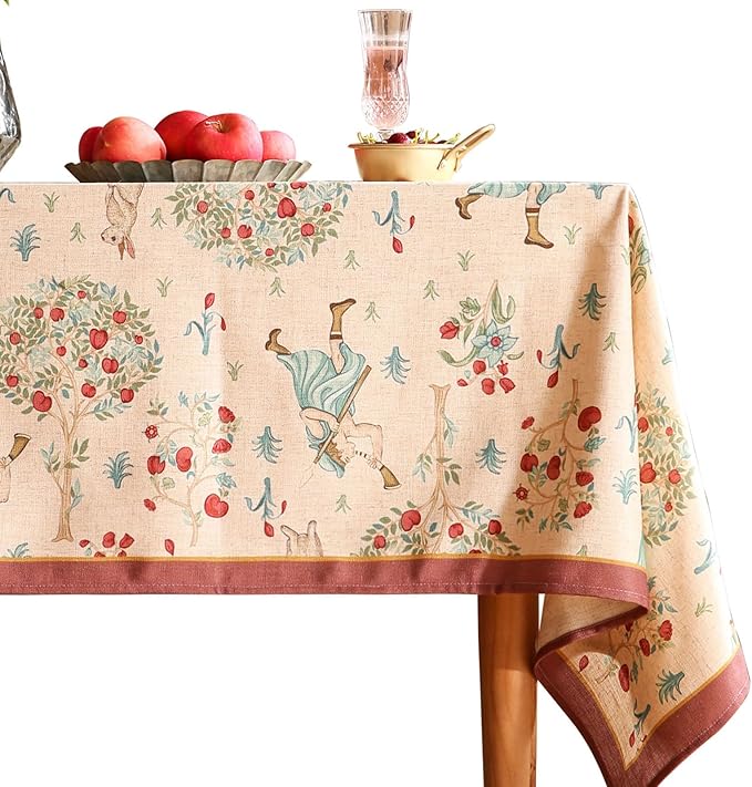 patdrea Designer Beige Tablecloth for Rectangle Table,Italian Linen Trees Pattern Extra Long Tablecloths,Decor Table Cover for Kitchen Dining Christmas,Thanksgiving,Tea Party,63"x110"-Tatiana a