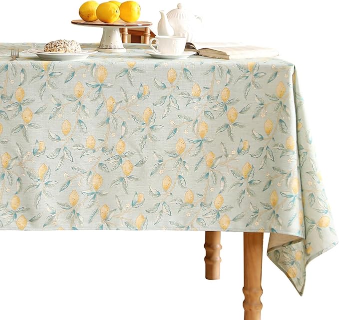 patdrea Designer Linen Green Tablecloth for Rectangle Table,Vintage Breathable Yellow Fruits Pattern Table Cloth,Decoration Cover for Kitchen Dining,Christmas,Thanksgiving,Party,55"x79"-Ania a