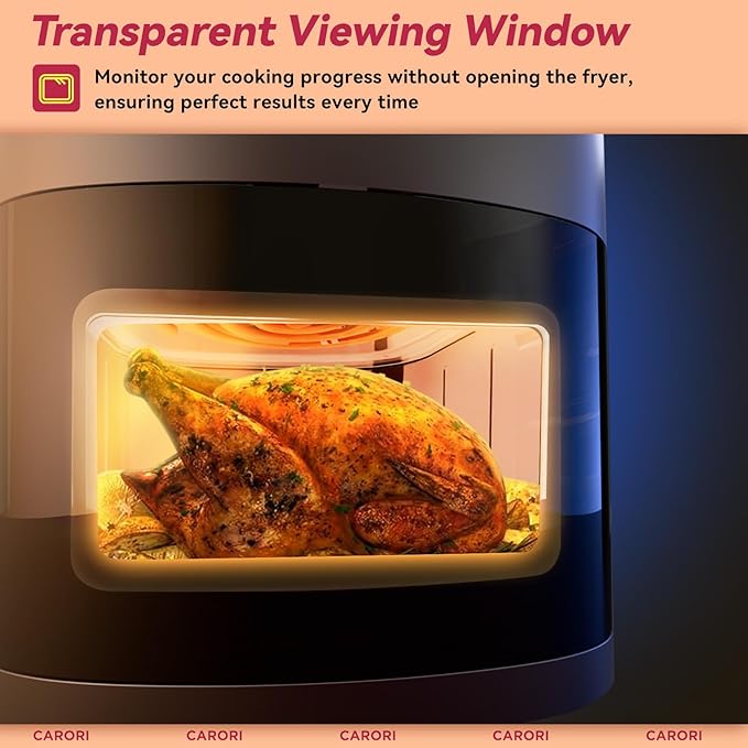 Air Fryer 12 Preset with Viewing Window, 6Qt Large Capacity, 400℉ Max Crisp, Airfryer, Bake, Roast, Dehydrate, Reheat, 1700W Quick Even Easy Meals, Nonstick Dishwasher Safe Basket