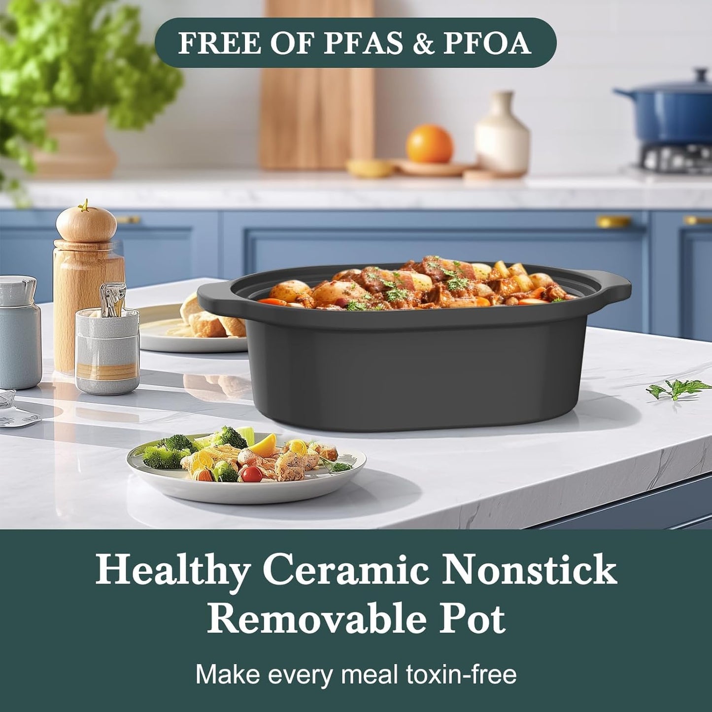 MAGNIFIQUE 6 Quart Programmable Slow Cooker Removable Healthy Nonstick Pot - Small Kitchen Appliance for Family Dinners - Serves 6+ People - Heat Settings: Keep Warm Brown Sugar