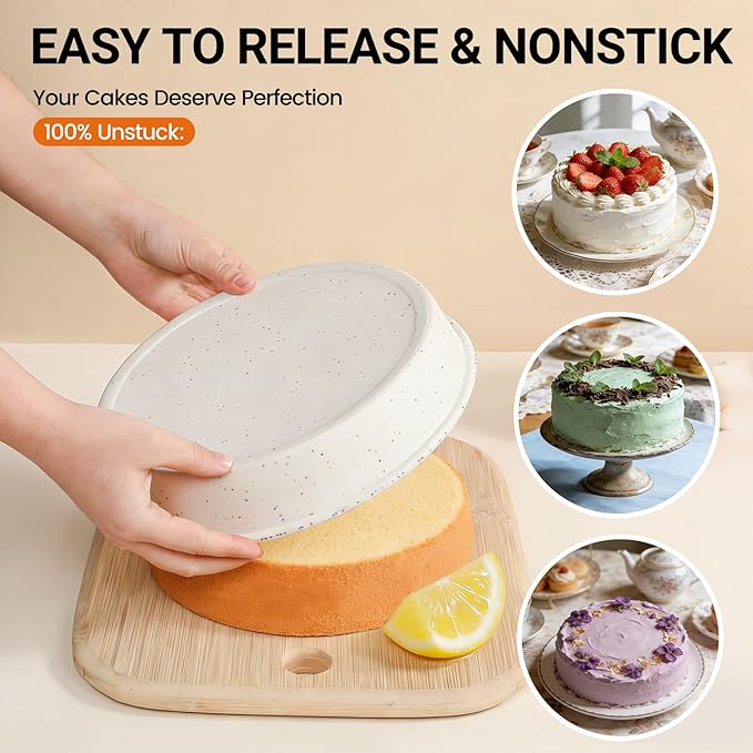 SJ 8 Inch Silicone Round Cake Pan with Metal Reinforced Frame Set of 3, Nonstick Silicone Cake Mold for Baking Suitable for Making Layers, Cheese & Chocolate Cakes