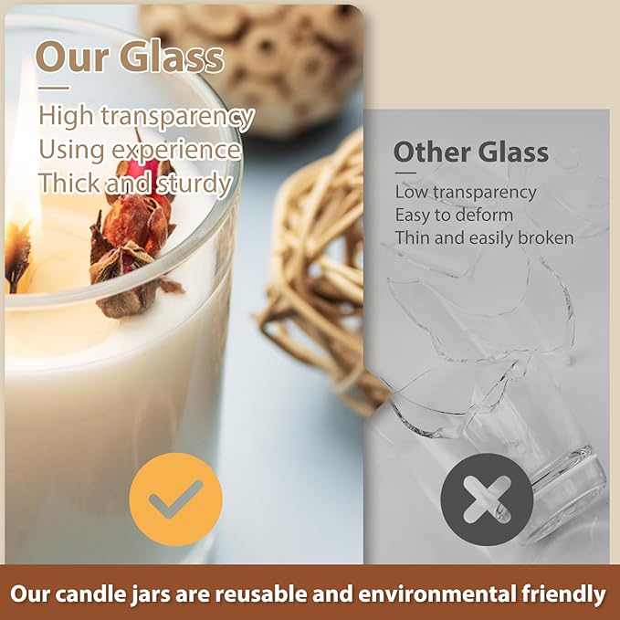 14 OZ Thick Candle Jars for Making Candles 12 Pcs, 3 Wick Empty Jars with Wood Lids for Candle Making, Sample Container,Clear