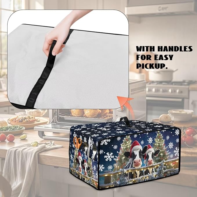 Air Fryer Toaster Oven Dust Cover Protective Microwave Oven Cover Small Electric Appliance Protector Decorations Kitchen Accessories, L, Christmas Hat Cow Snowflake