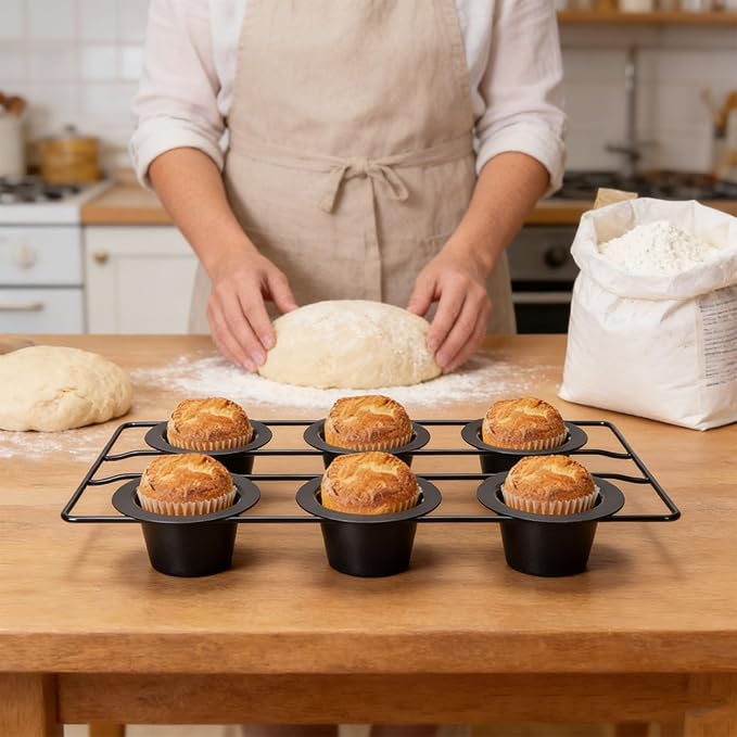 GLOGLOW 6 Cup Popover Pans, Deep Non Stick Sturdy Heavyweight Carbon Steel Bakeware Easy to Popover Pan for Pudding Muffins Popovers Baking