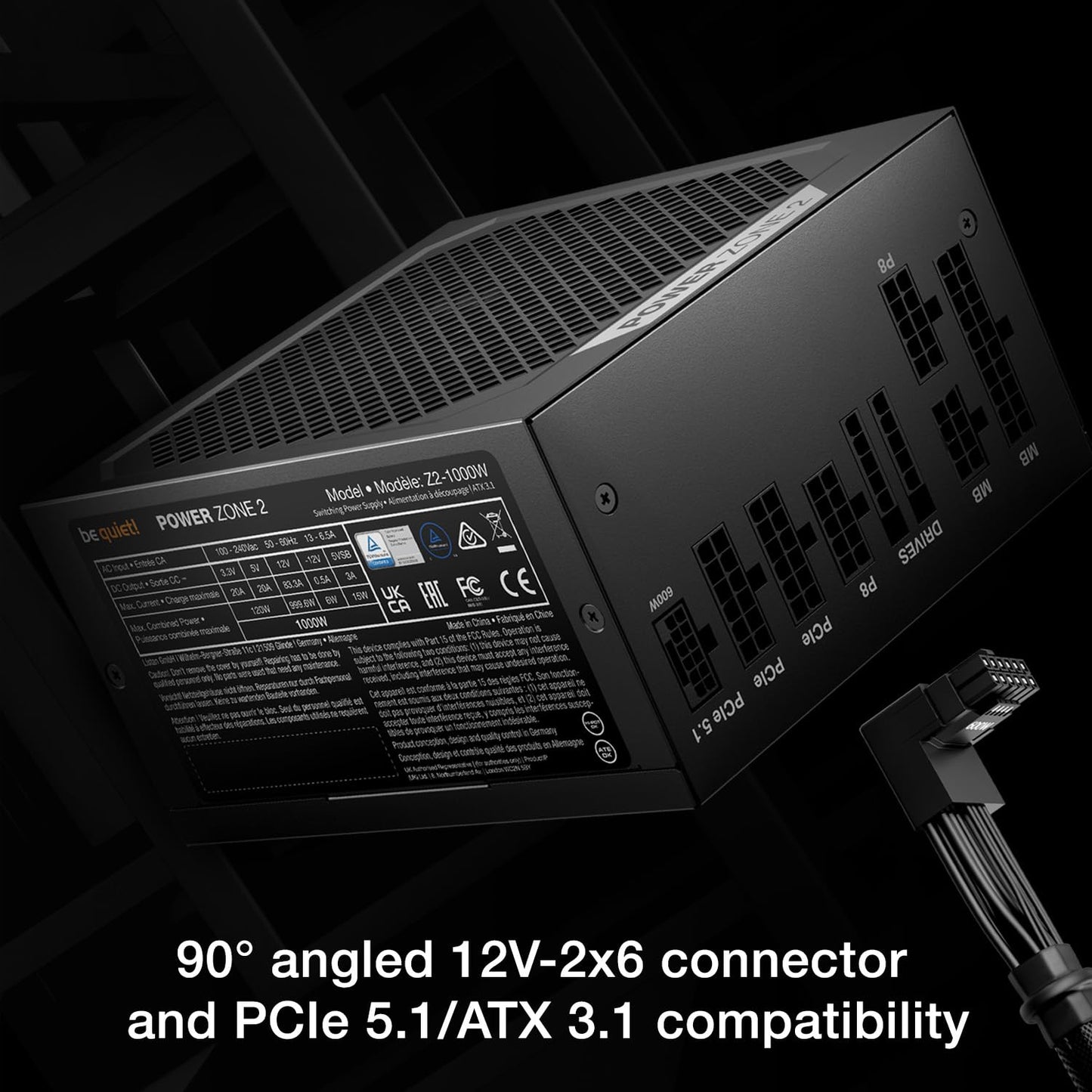 be quiet! Power Zone 2 1000W ATX 3.1 PSU | 80 Plus and Cybenetics Platinum Efficiency | Zero RPM Low-Noise Power Supply | PCIe 5.1 Ready | Black | BP008US