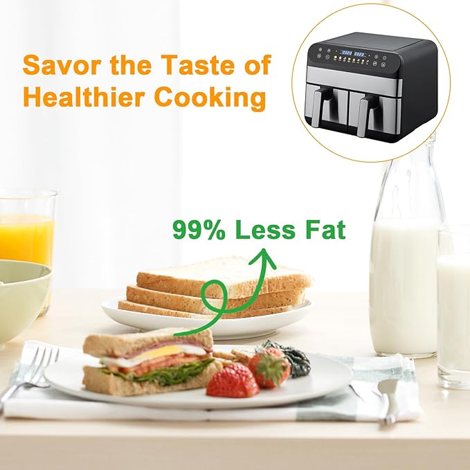 9.5 Quart 8-in-1 DualZone 2-Basket Air Fryer with 2 Independent Frying Baskets, Match Cook & Smart Finish to Roast, Broil, Dehydrate & More for Quick, Easy Meals, Black