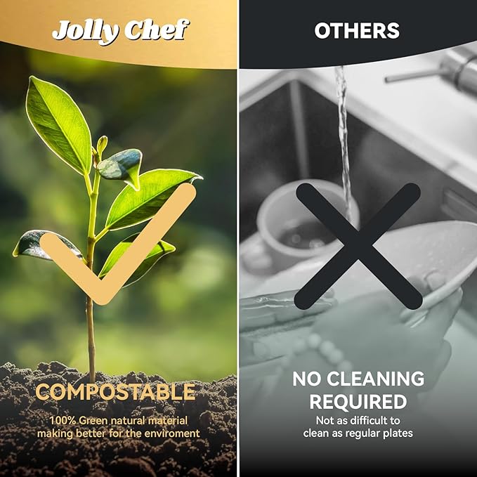 JOLLY CHEF Compostable Disposable Paper Bowl [16 oz] Heavy Duty Soup Containers [150 Pack] Biodegradable Bagasse Hot Cold Eco-Friendly Natural Sugarcane Microwavable Bowls for Thanksgiving Day